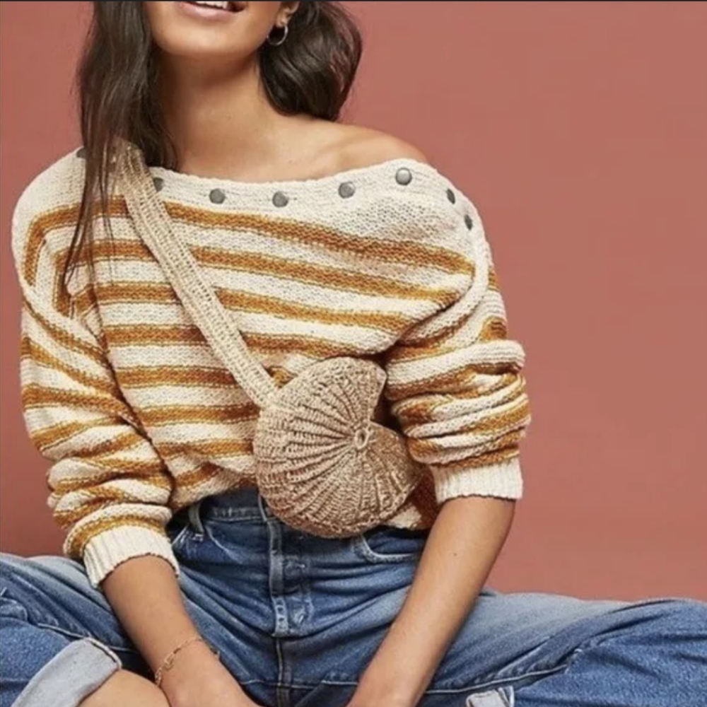 Anthropologie boat neck sweater with grommets
